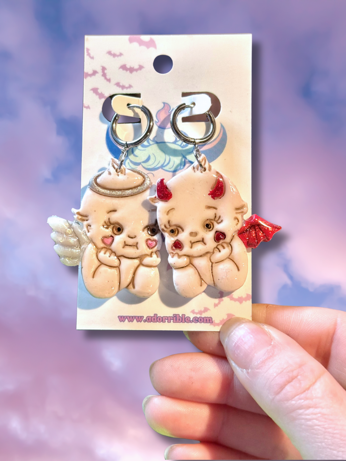 Angel vs Devil Kewpie Baby Doll Earrings