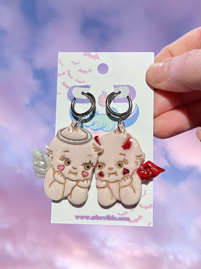 Angel vs Devil Kewpie Baby Doll Earrings