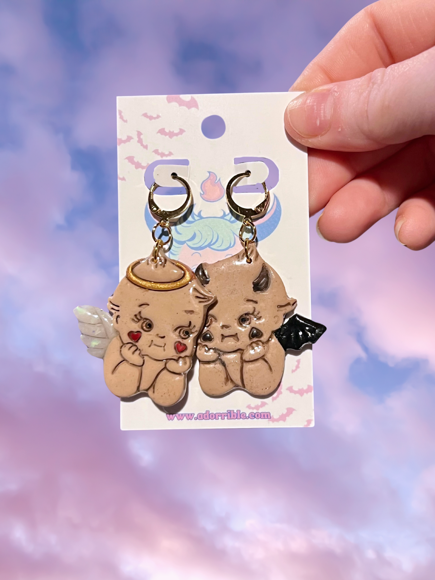 Angel vs Devil Kewpie Baby Doll Earrings