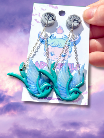 Swallow Bird Traditional Tattoo Inspired Earrings