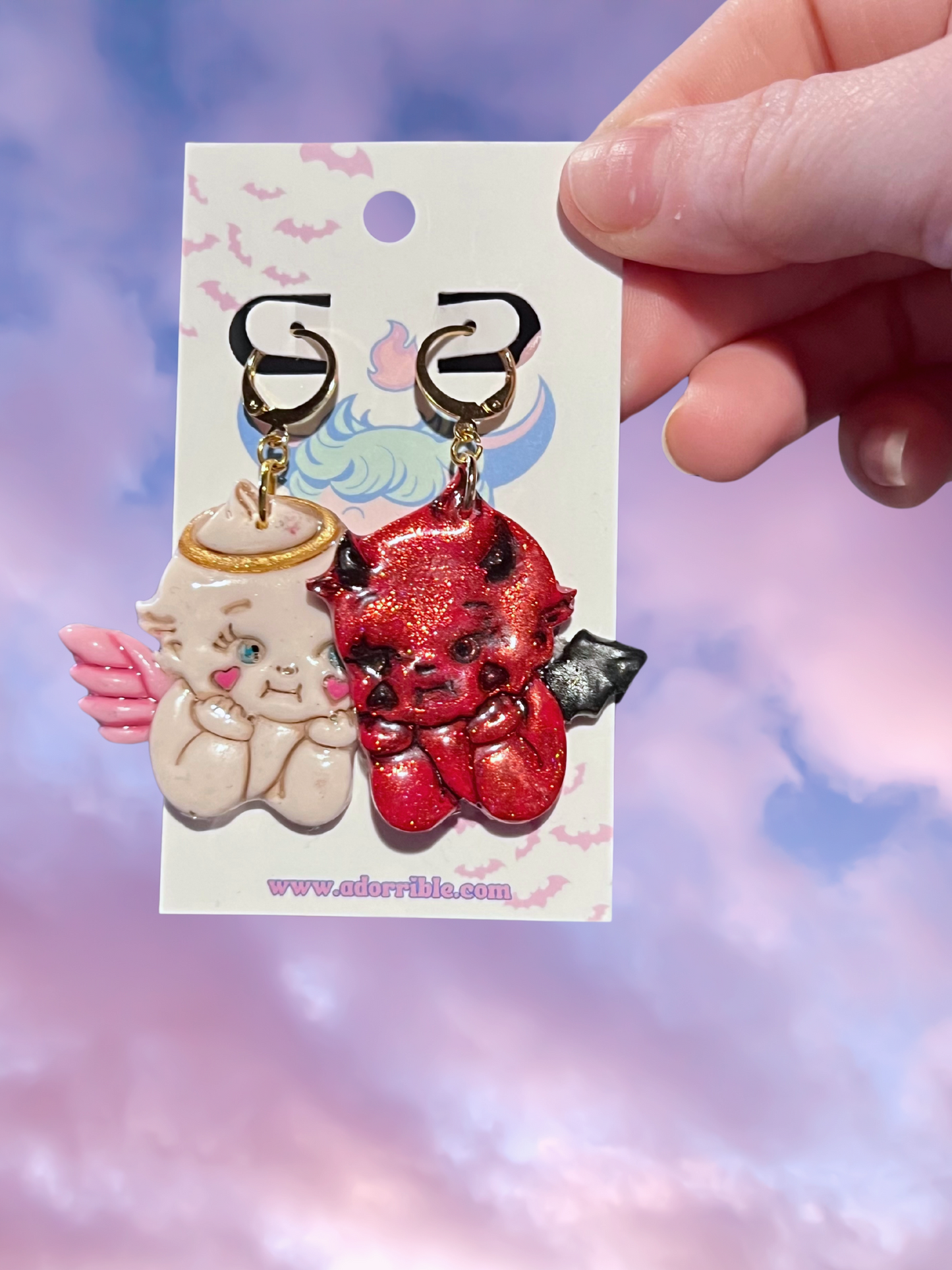 Angel vs Devil Kewpie Baby Doll Earrings