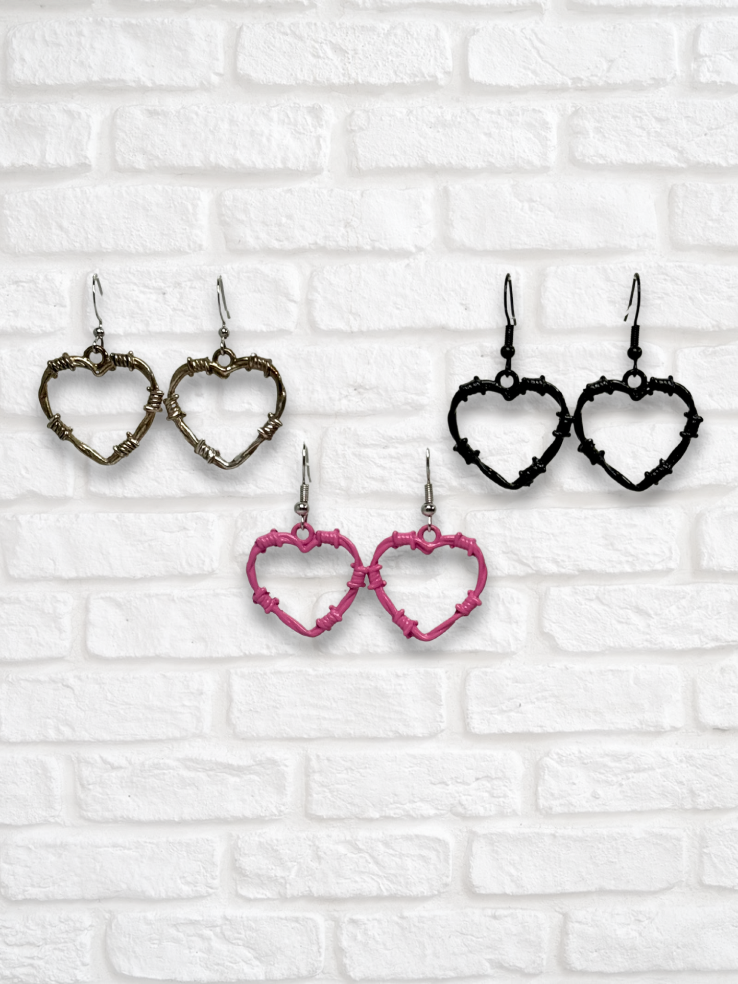 Barbed Wire Heart Metal Earrings
