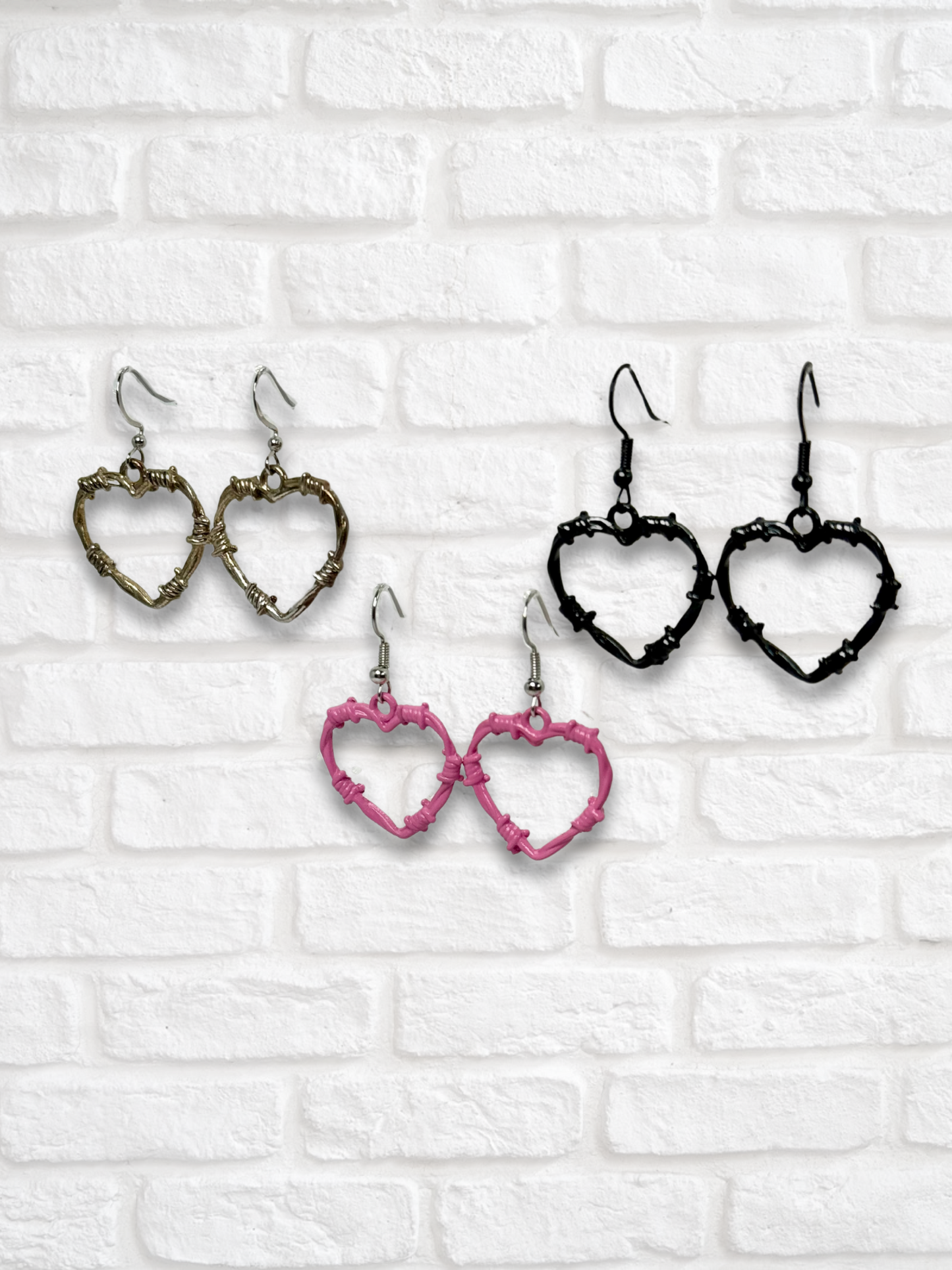 Barbed Wire Heart Metal Earrings