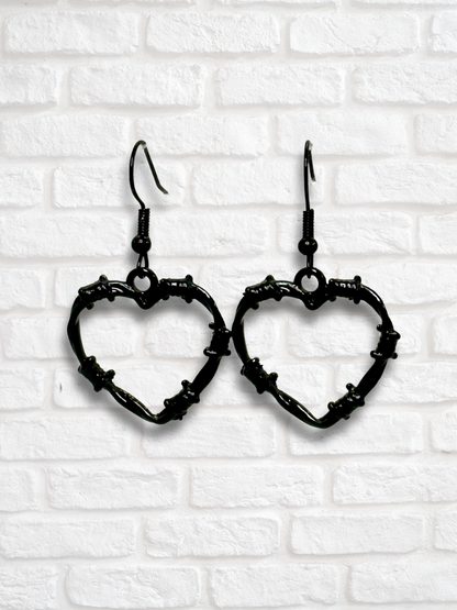 Barbed Wire Heart Metal Earrings
