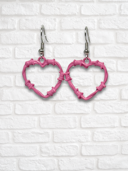 Barbed Wire Heart Metal Earrings