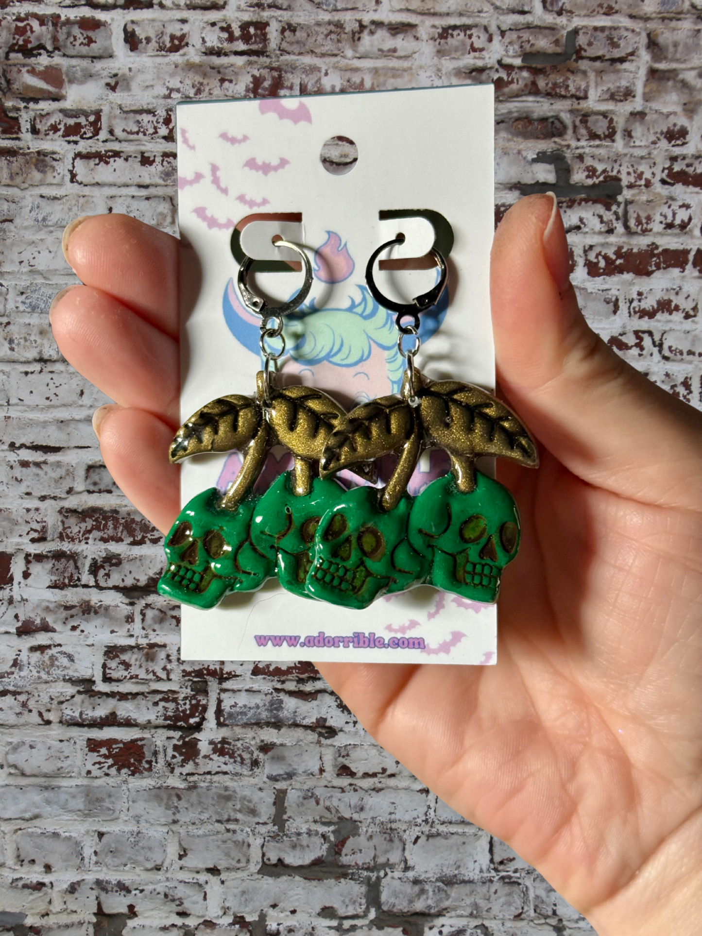 Scary Cherry Polymer Clay Skull Cherry Earrings