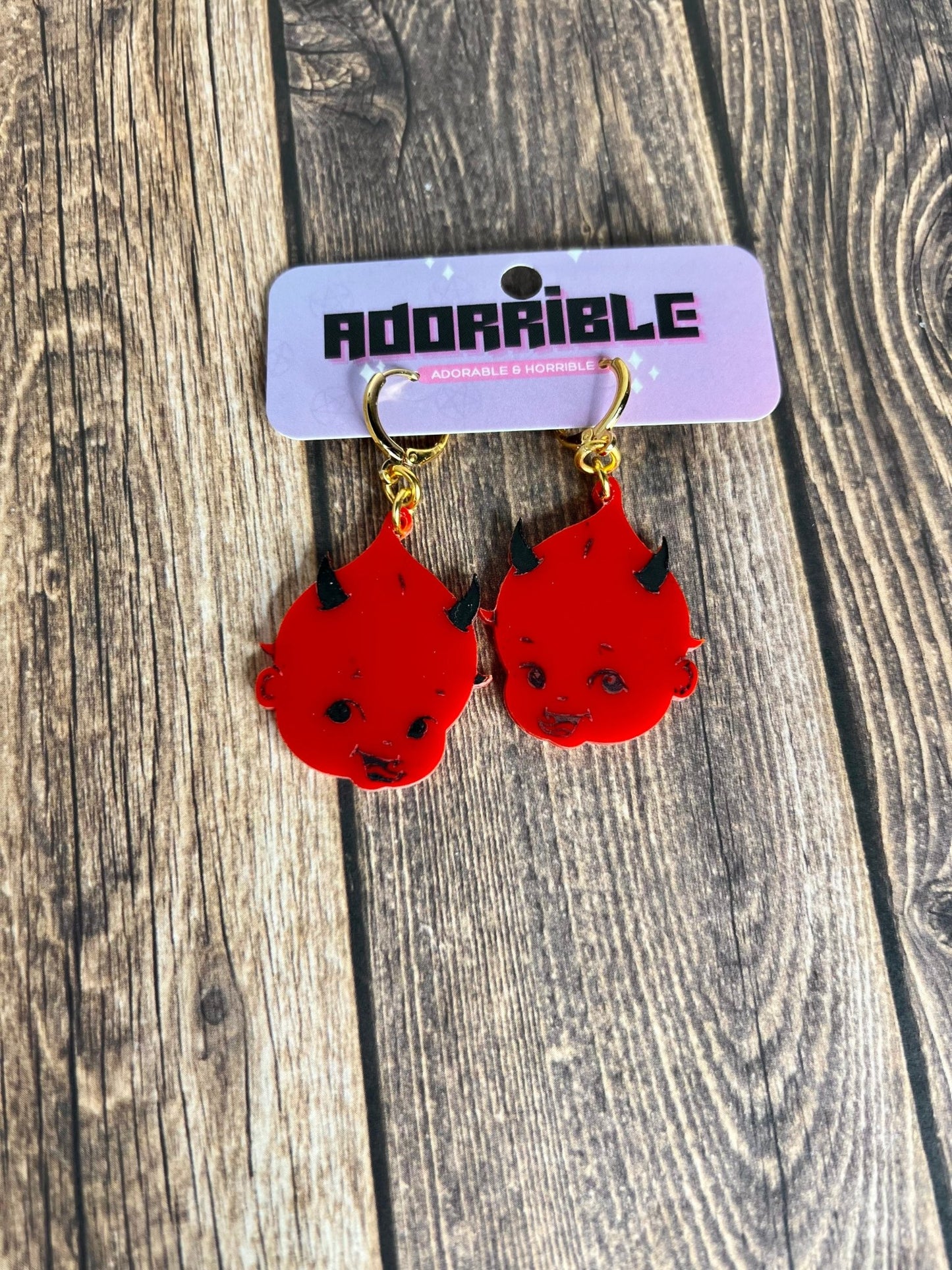 Acrylic Retro Kewpie Devil Earrings - Adorrible