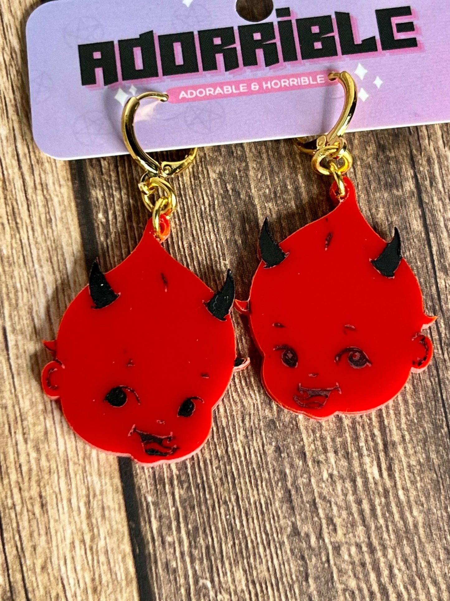 Acrylic Retro Kewpie Devil Earrings - Adorrible