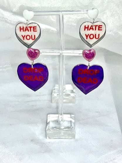 Anti Valentines Day Large Candy Heart Stud Earrings - Adorrible