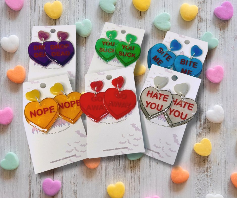 Anti Valentines Day Large Candy Heart Stud Earrings - Adorrible