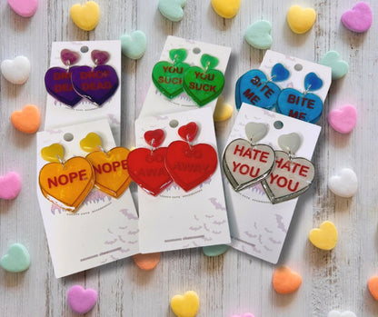 Anti Valentines Day Large Candy Heart Stud Earrings - Adorrible