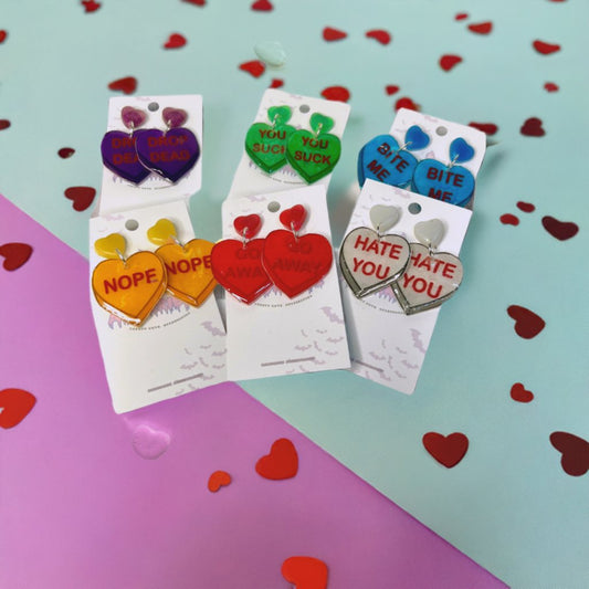 Anti Valentines Day Large Candy Heart Stud Earrings - Adorrible