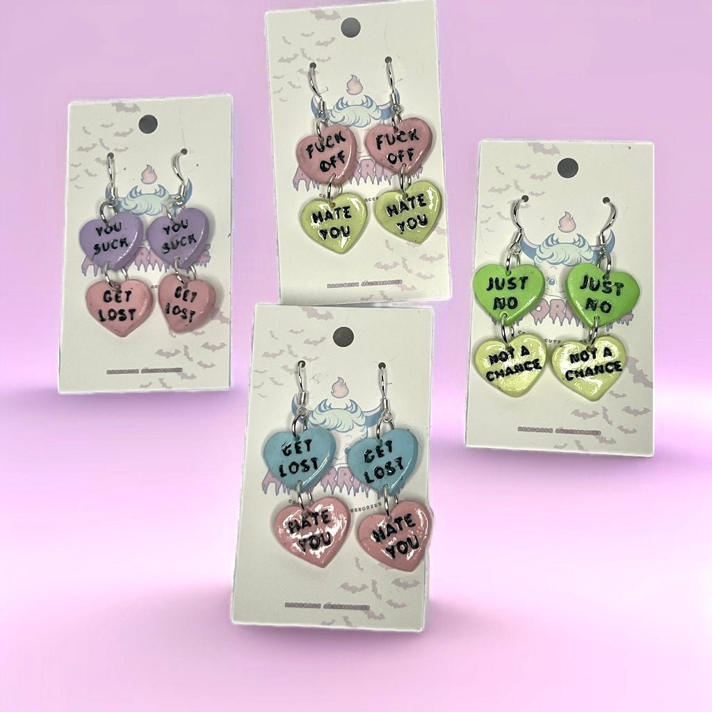 Anti Valentines Tiered Candy Dangle Earrings - Adorrible