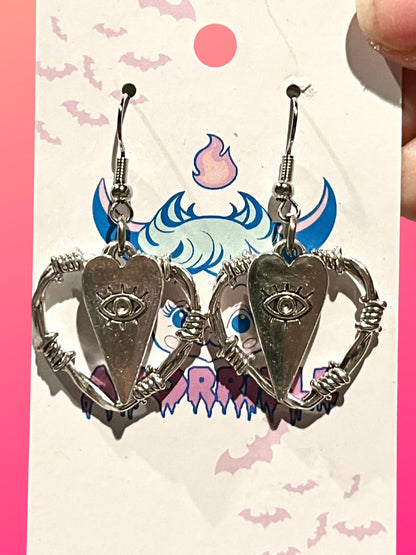 Barbed Wire Charm Heart Earrings - Adorrible