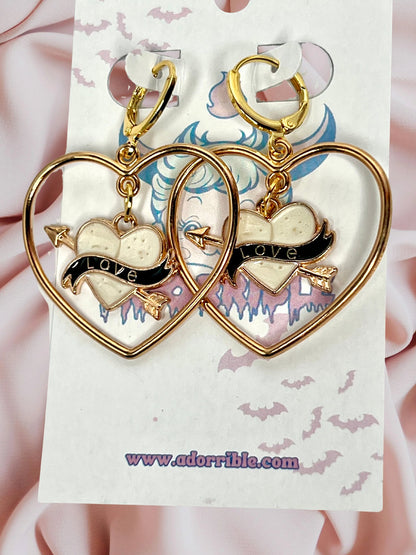 Gold Heart Banner Hallow Earrings - Adorrible