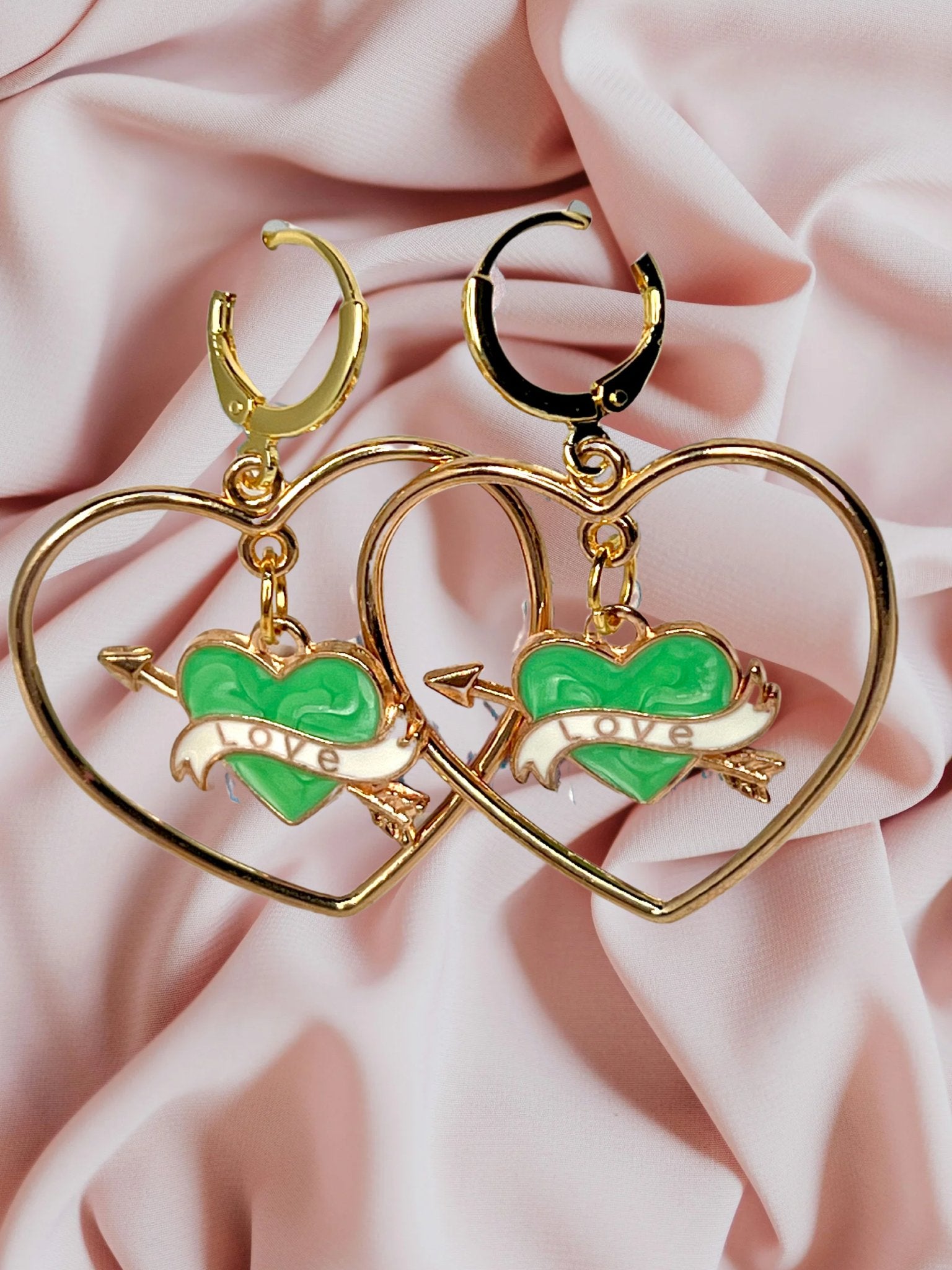 Gold Heart Banner Hallow Earrings - Adorrible