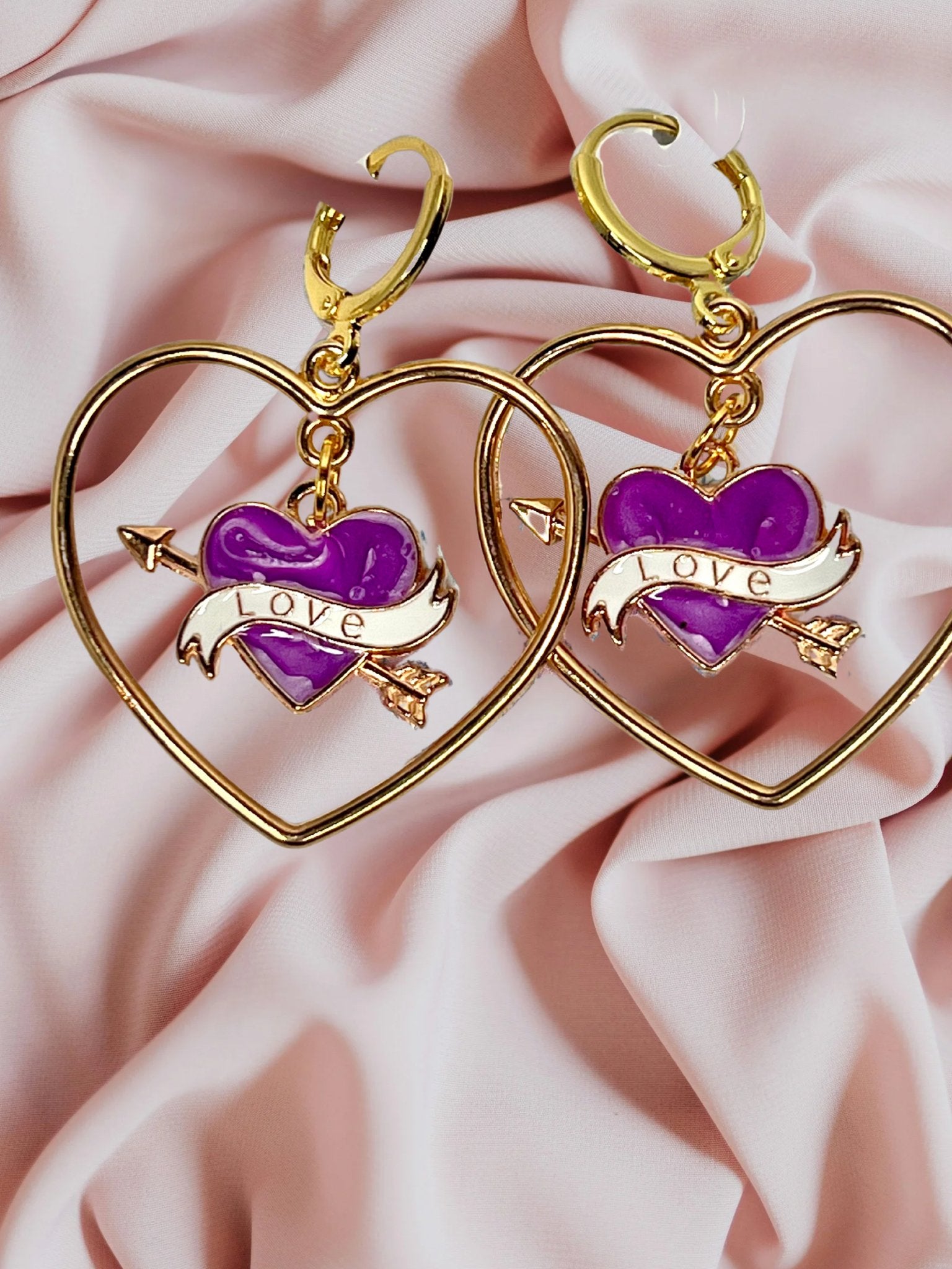 Gold Heart Banner Hallow Earrings - Adorrible