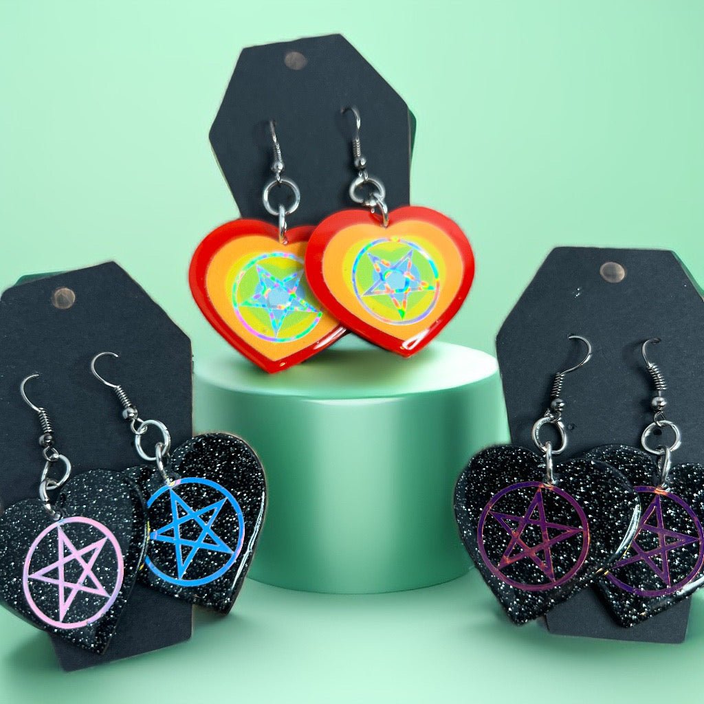 Holographic Pentagram Heart Earrings - Adorrible