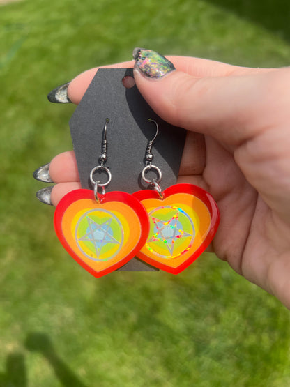 Holographic Pentagram Heart Earrings