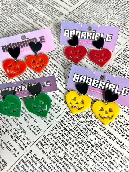 Jack - o - Lantern Heart Shaped Earrings - Adorrible