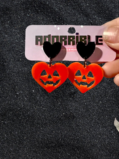 Jack - o - Lantern Heart Shaped Earrings - Adorrible