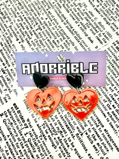 Jack - o - Lantern Heart Shaped Earrings - Adorrible