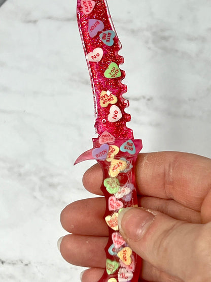 Lil Hater Anti Valentines Heart Glitter Resin Fake Dagger - Adorrible