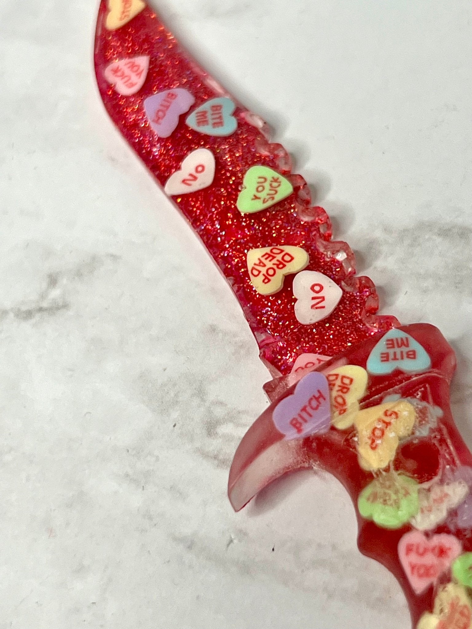 Lil Hater Anti Valentines Heart Glitter Resin Fake Dagger - Adorrible