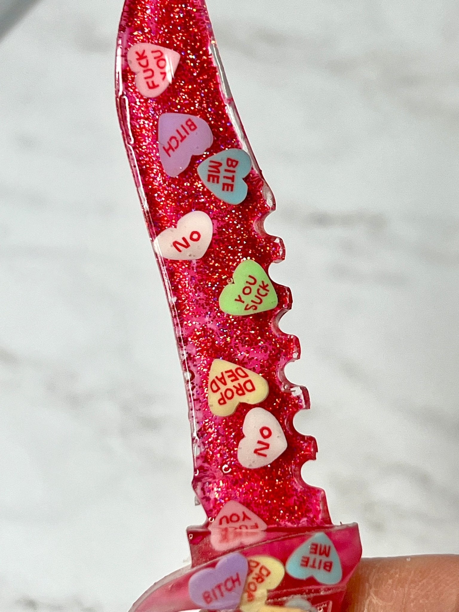 Lil Hater Anti Valentines Heart Glitter Resin Fake Dagger - Adorrible