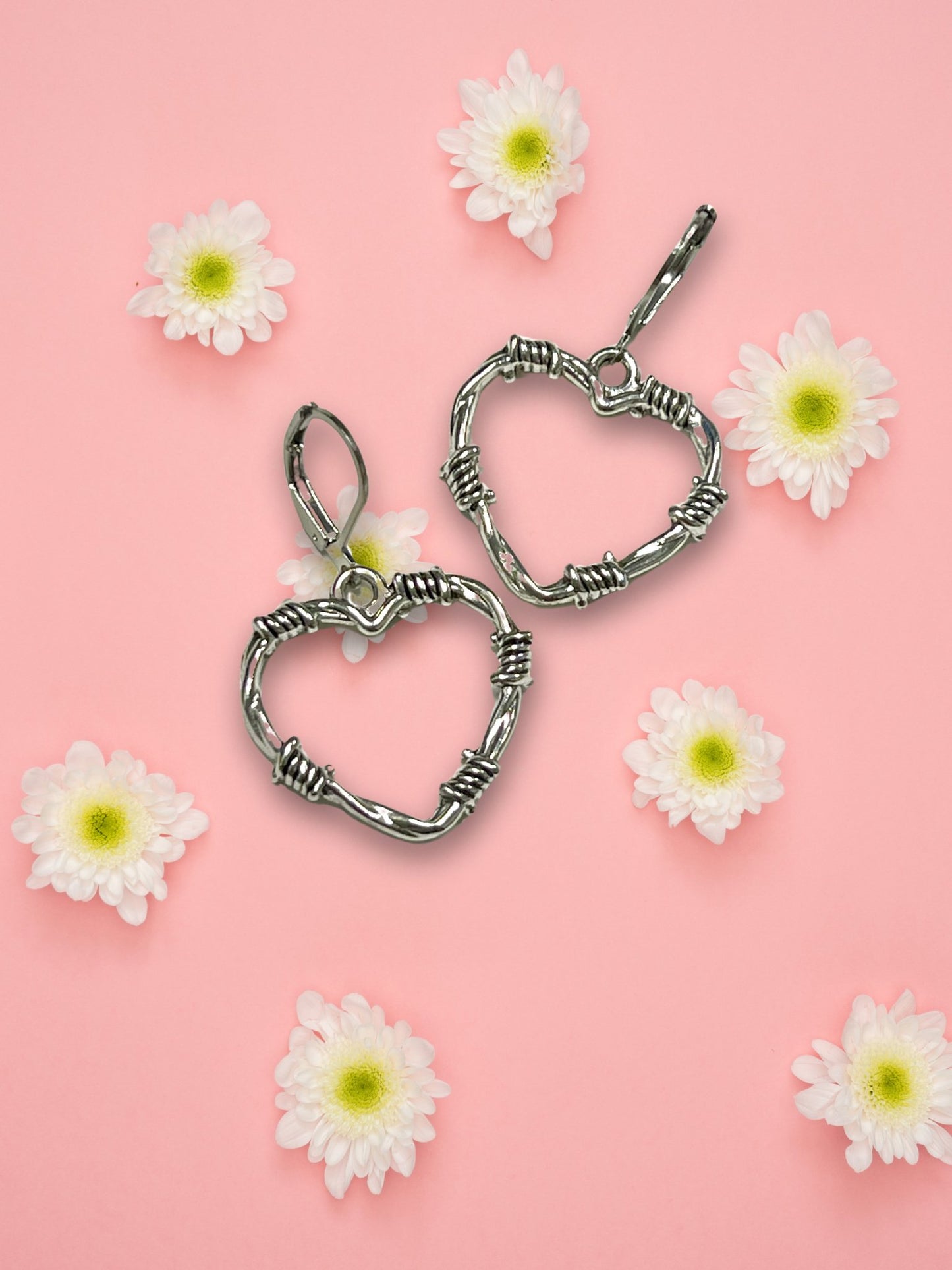 Metal Barbed Wire Heart Earrings - Adorrible