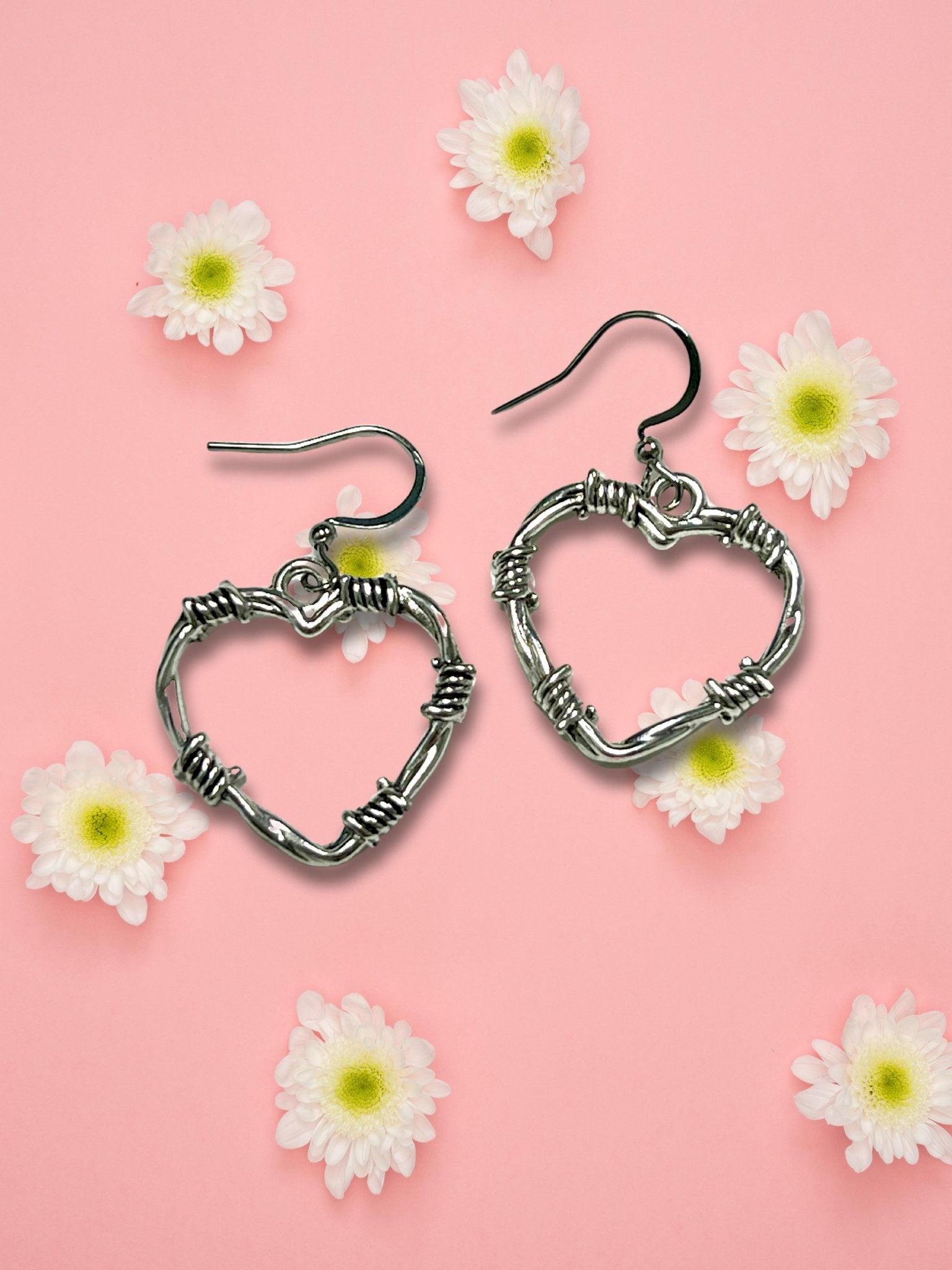 Metal Barbed Wire Heart Earrings - Adorrible