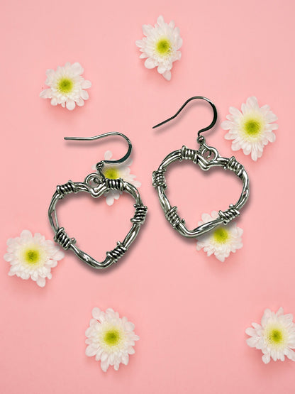 Metal Barbed Wire Heart Earrings - Adorrible