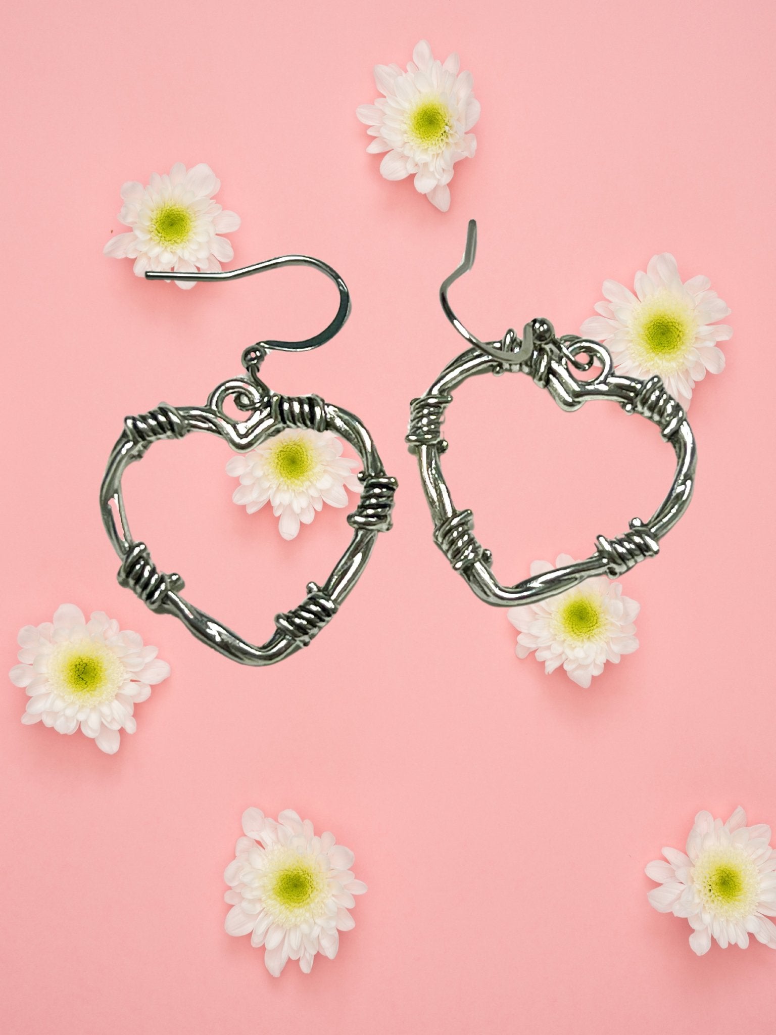 Metal Barbed Wire Heart Earrings - Adorrible