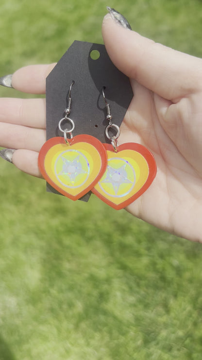 Holographic Pentagram Heart Earrings