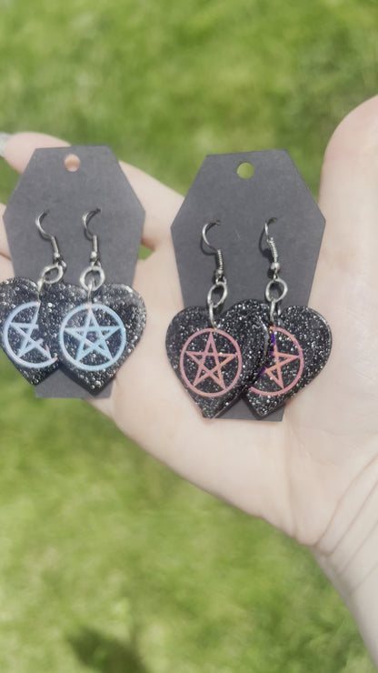 Holographic Pentagram Heart Earrings