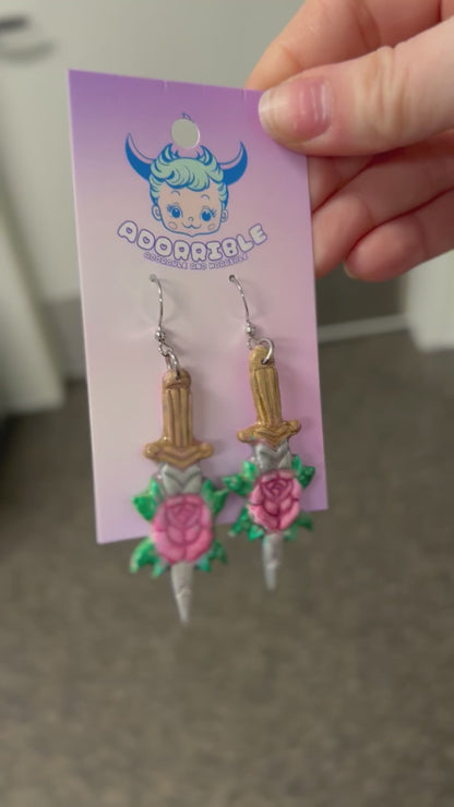 Trad Tattoo Rose Dagger Earrings