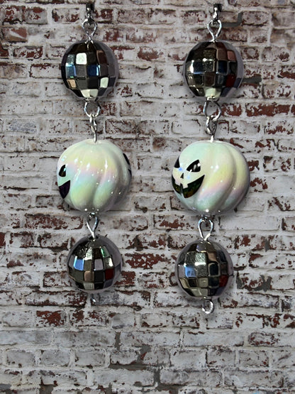 Spooky Disco Round Bead Sparkly Dangle Earrings - Adorrible