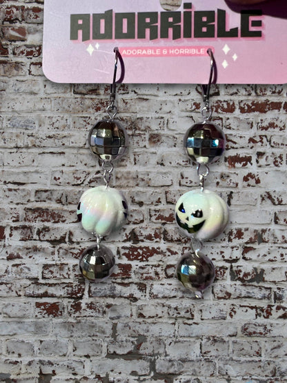 Spooky Disco Round Bead Sparkly Dangle Earrings - Adorrible