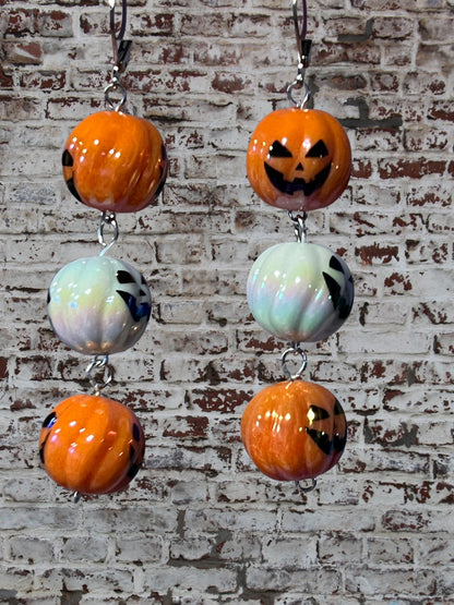 Spooky Disco Round Bead Sparkly Dangle Earrings - Adorrible