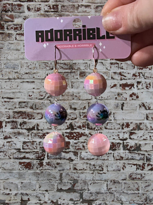 Spooky Disco Round Bead Sparkly Dangle Earrings - Adorrible