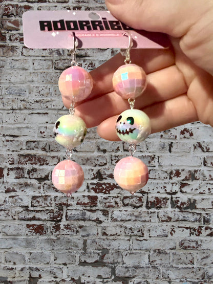 Spooky Disco Round Bead Sparkly Dangle Earrings - Adorrible