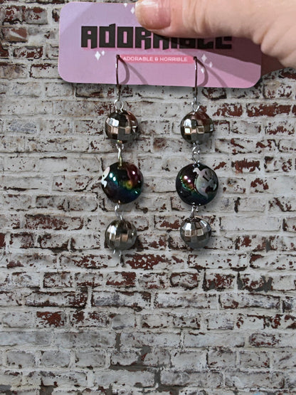 Spooky Disco Round Bead Sparkly Dangle Earrings - Adorrible