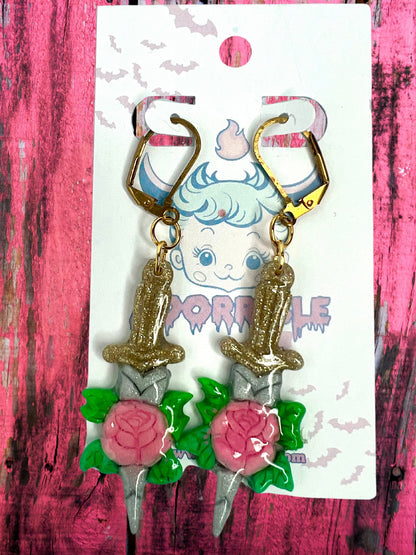 Trad Tattoo Rose Dagger Earrings - Adorrible