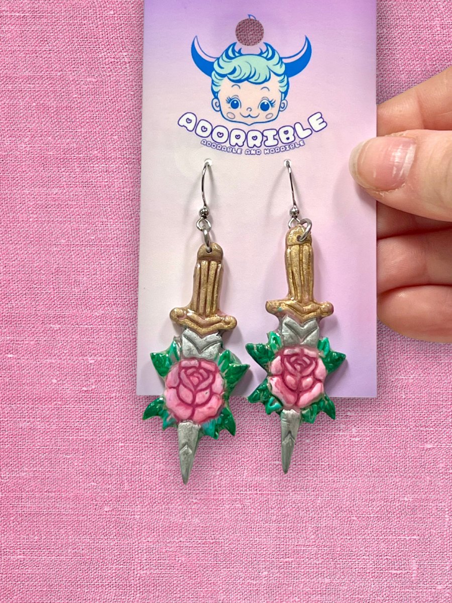 Trad Tattoo Rose Dagger Earrings - Adorrible