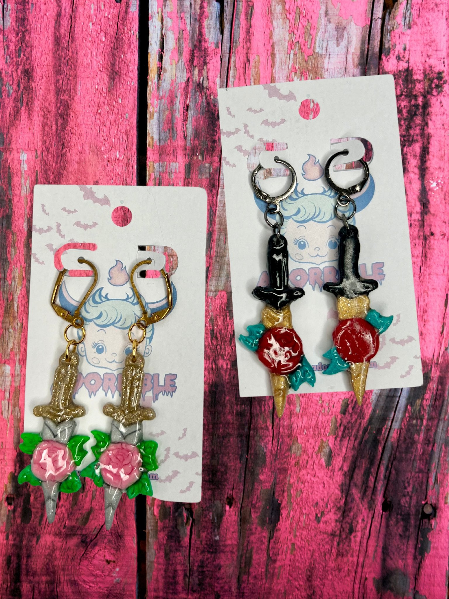 Trad Tattoo Rose Dagger Earrings - Adorrible