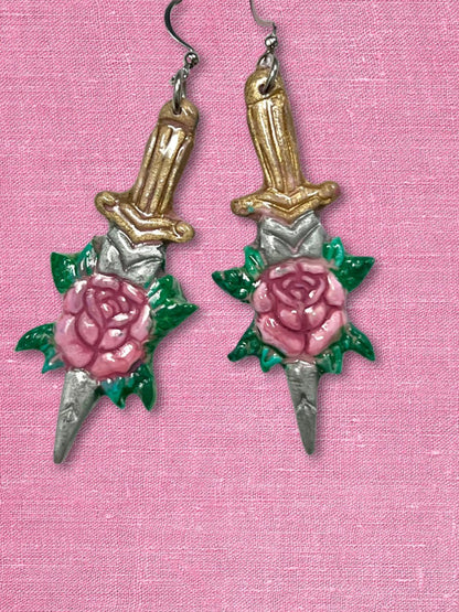 Trad Tattoo Rose Dagger Earrings - Adorrible