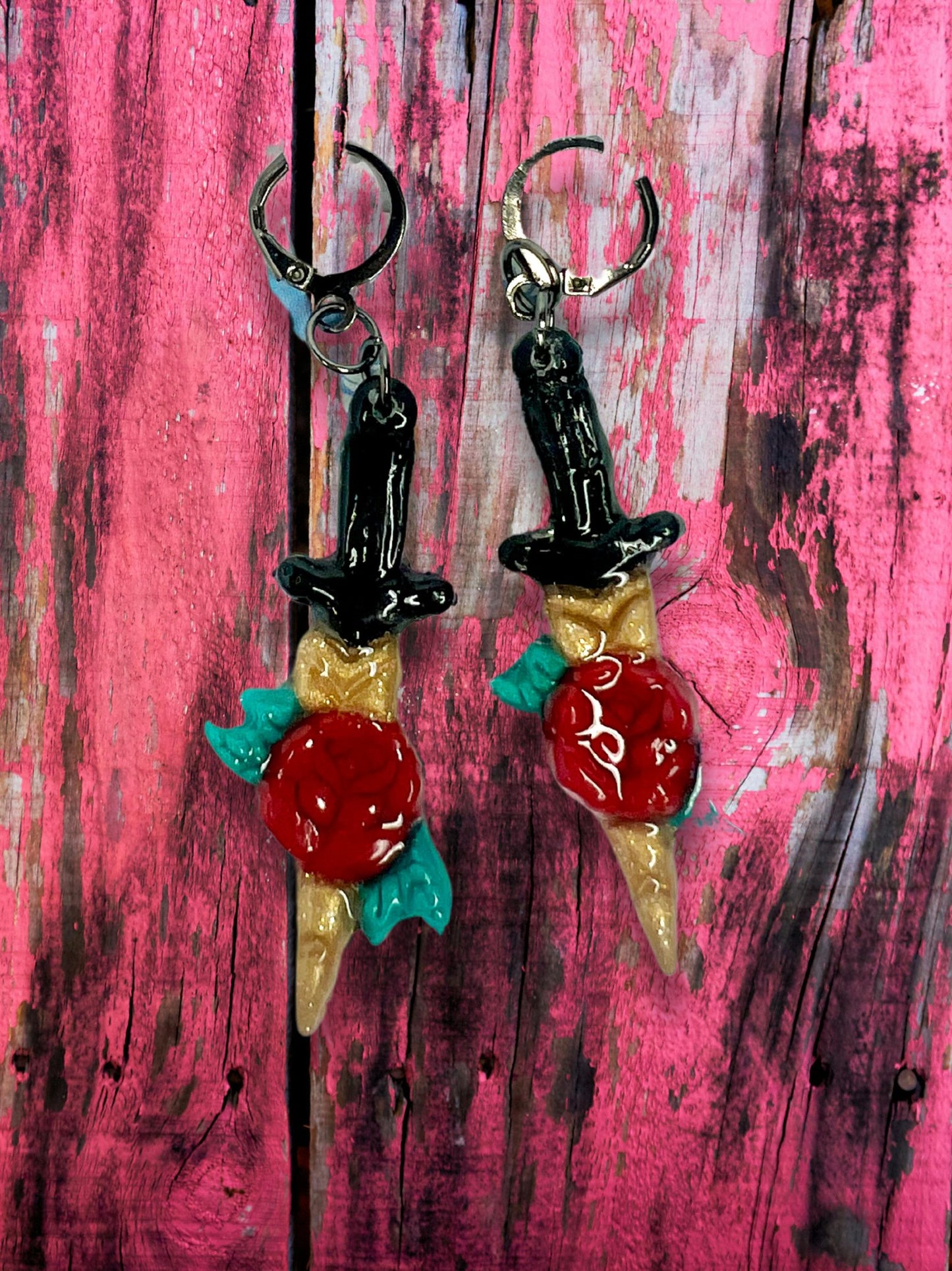 Trad Tattoo Rose Dagger Earrings - Adorrible