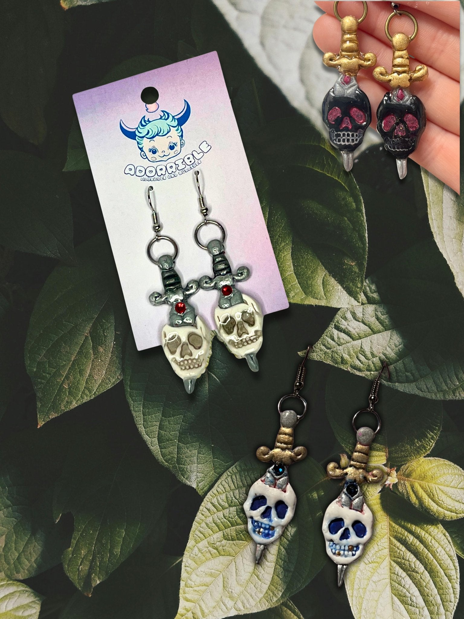 Trad Tattoo Skull Dagger Earrings - Adorrible