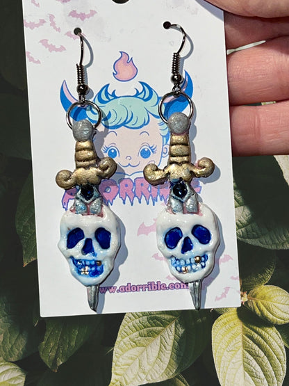 Trad Tattoo Skull Dagger Earrings - Adorrible