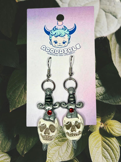 Trad Tattoo Skull Dagger Earrings - Adorrible